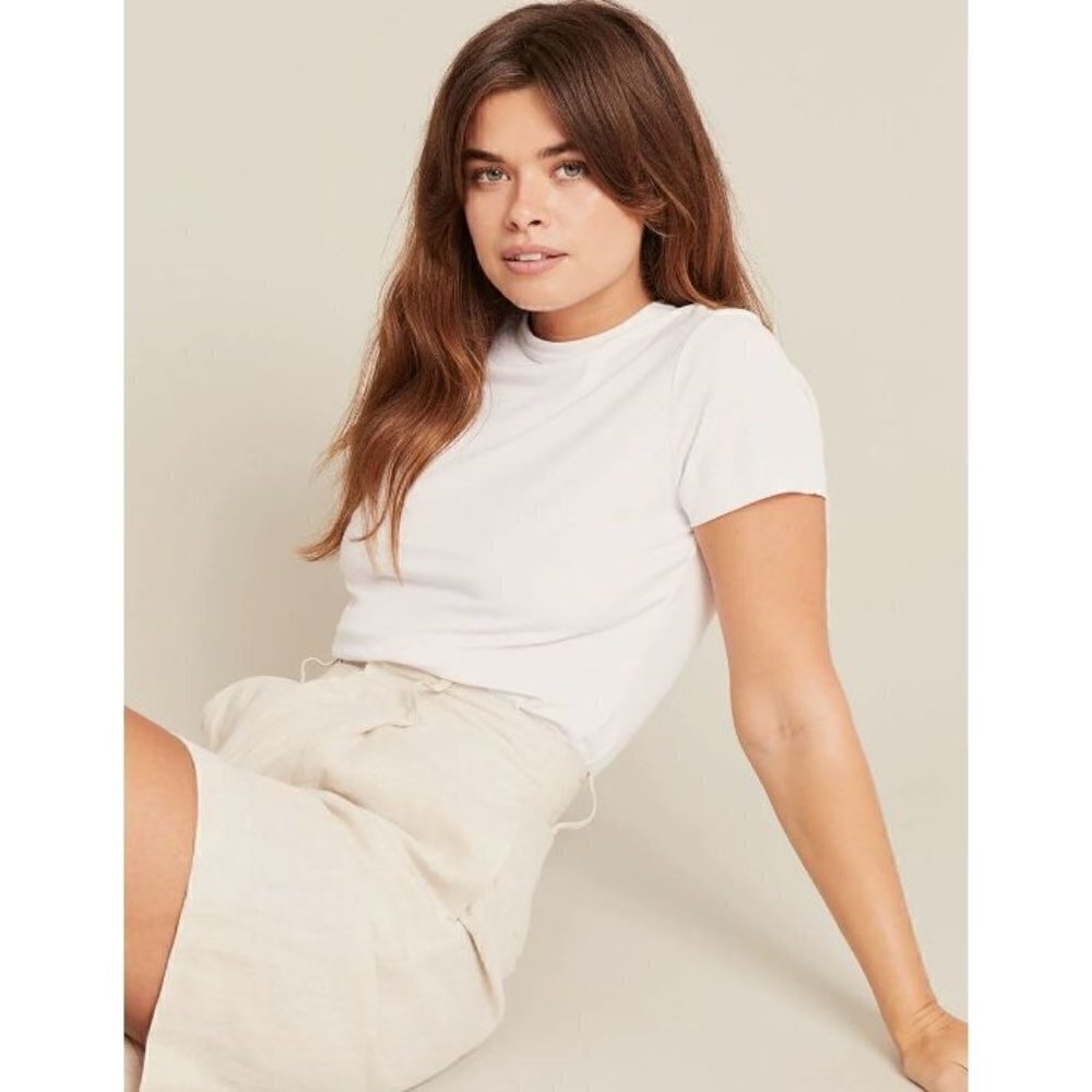 Boody White Ribbed Crewneck Short Sleeve T-Shirt S